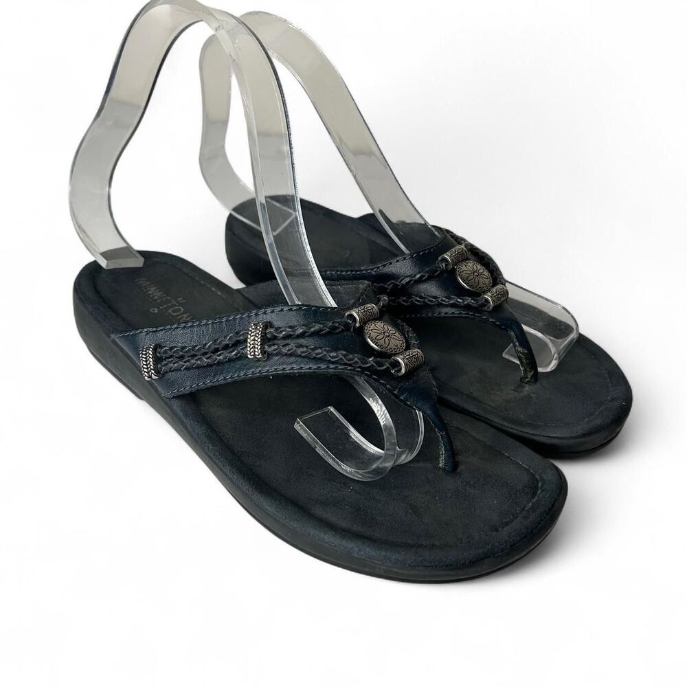Minnetonka Black leather sandals with silver accents 7